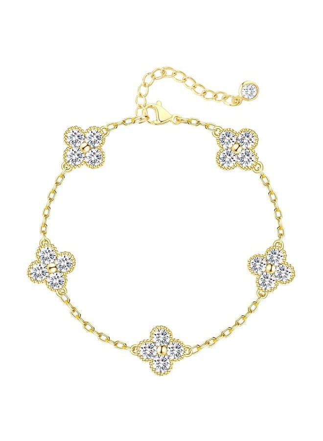 Honsny Gold Birthstone Clover Bracelets for Women Trendy Non Tarnish 14K Gold Plated Flower Dainty Diamond Charm Stackable Bracelets for Women Waterproof Jewelry for Women Best Friend Christmas Gifts - Image 1