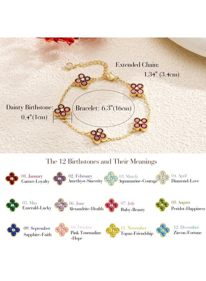 Honsny Gold Birthstone Clover Bracelets for Women Trendy Non Tarnish 14K Gold Plated Flower Dainty Diamond Charm Stackable Bracelets for Women Waterproof Jewelry for Women Best Friend Christmas Gifts - Image 3