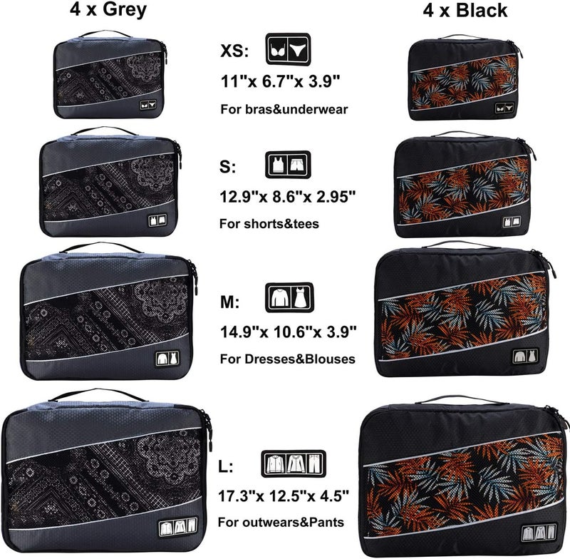 Idesort Packing Cubes Luggage Bags Organizer Durable Travel Accessories With Clothing Label, 8 set - Black/Grey, One_Size - Image 2
