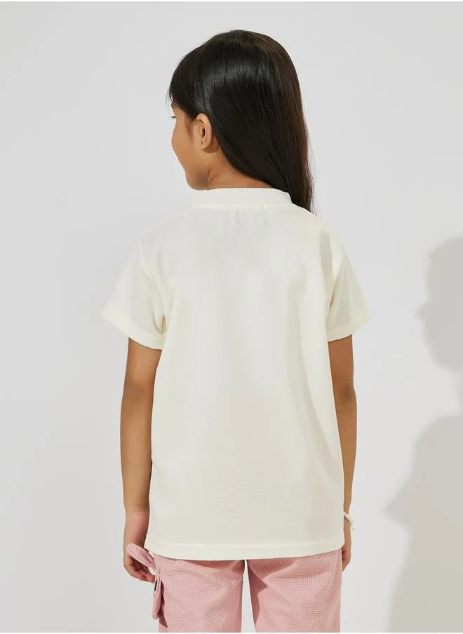 ستايلي Letter Print Waffle Knit T-Shirt