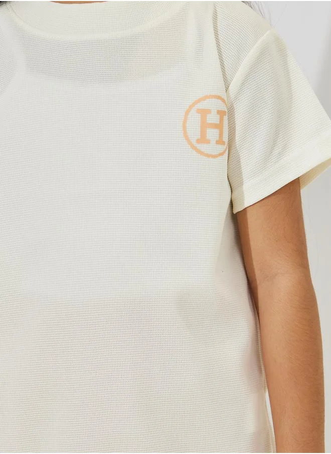 ستايلي Letter Print Waffle Knit T-Shirt