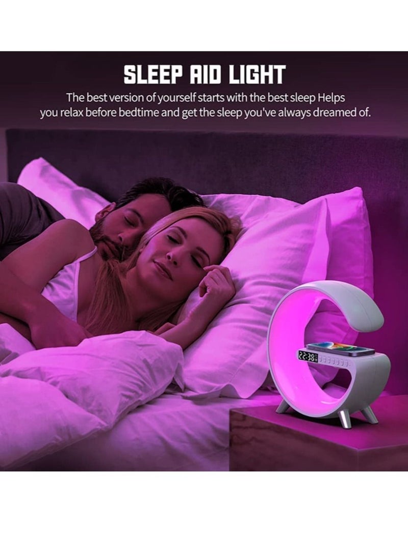 ELTRAZONE Table Lamp Desk Night Light with 15W Quick Wireless Charger and Bluetooth Speaker, Desk Lamp with Alarm Clock and 256 RGB Light Modes Bedroom Lamp As Sleep Aid White Noise Machine - Image 4