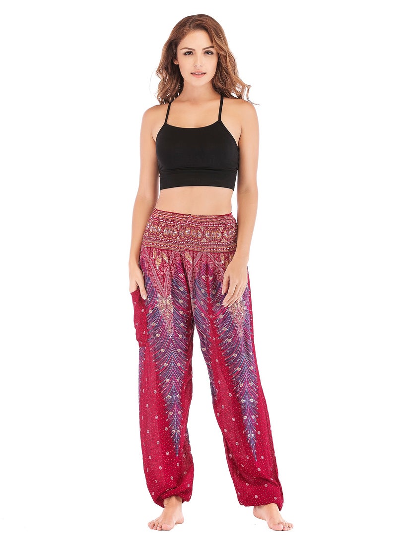 Loquat Boho Print Yoga High-waisted Pants Pink 
