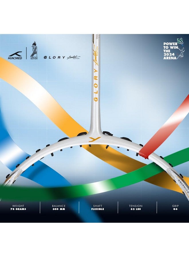 HUNDRED Carbon Fibre Glory Limited Edition Strung Badminton Racket with Full Racket Cover | 78 Grams | Matte Finish | Maximum Tension ? 32 LBS (White) - Image 5