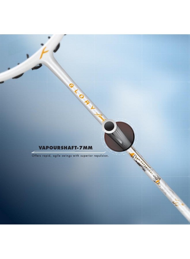 HUNDRED Carbon Fibre Glory Limited Edition Strung Badminton Racket with Full Racket Cover | 78 Grams | Matte Finish | Maximum Tension ? 32 LBS (White) - Image 2