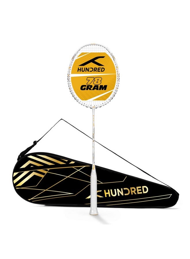 HUNDRED Carbon Fibre Glory Limited Edition Strung Badminton Racket with Full Racket Cover | 78 Grams | Matte Finish | Maximum Tension ? 32 LBS (White) - Image 1