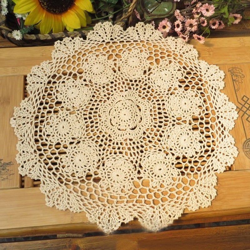 Laivigo New Handmade Crochet Lace Round Table Cloth Doilies Doily,20 Inch,Beige - Image 4