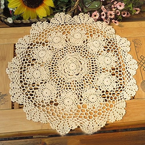 Laivigo New Handmade Crochet Lace Round Table Cloth Doilies Doily,20 Inch,Beige - Image 1
