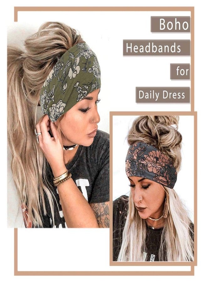 أسورنا أطواق شعر Aceorna Boho Bandeau، ربطة شعر عريضة، ربطة شعر توربان مطاطية، إكسسوارات شعر عصرية للنساء، 3 قطع (بوهو) - Image 4