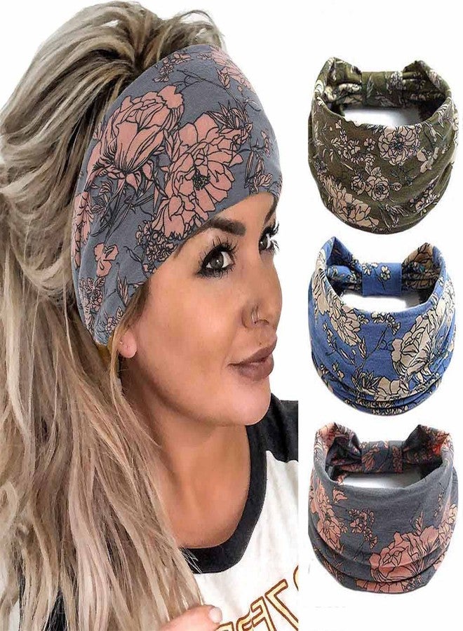 أسورنا أطواق شعر Aceorna Boho Bandeau، ربطة شعر عريضة، ربطة شعر توربان مطاطية، إكسسوارات شعر عصرية للنساء، 3 قطع (بوهو) - Image 1