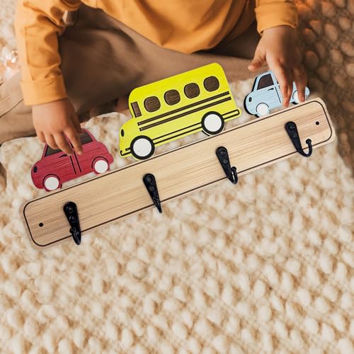 Midrean Wood Decorative Kids Wall Hooks for Hanging Giraffe Elephant Safari Nursery Decor for Clothes Hats Robes (car) - Image 4