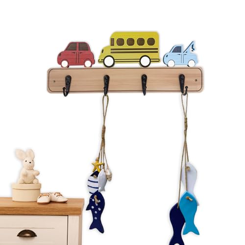 Midrean Wood Decorative Kids Wall Hooks for Hanging Giraffe Elephant Safari Nursery Decor for Clothes Hats Robes (car) - Image 5