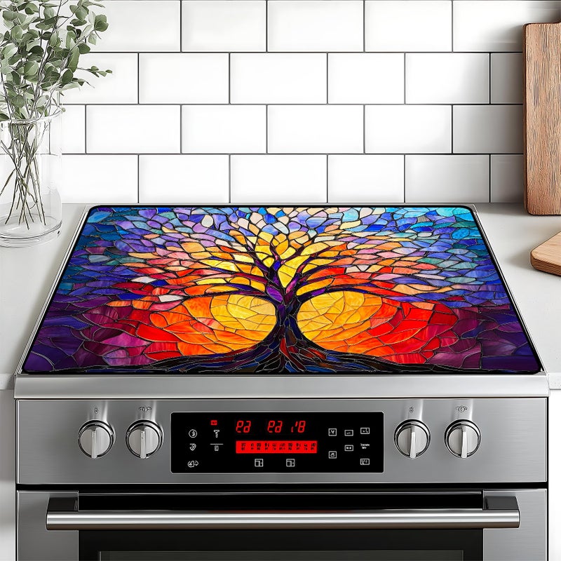 BVBOX Stove Top Cover Retro Flower Gas Stove Top Cover for Home Decoration Kitchen Pad Non-Stick Washable Cooktop Covers Countertop Protector Keep Stove Clean 28"x20" (Tree of Life-2) - Image 1