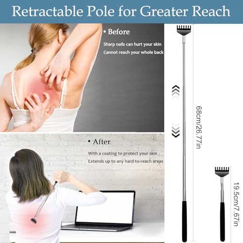 Yexixsr 3 Pack Back Scratcher Extendable Metal Back Scratcher for Men Women Adults, Telescoping Back Massager with Rubber Handles, Christmas Gift Stocking Stuffers - Image 3