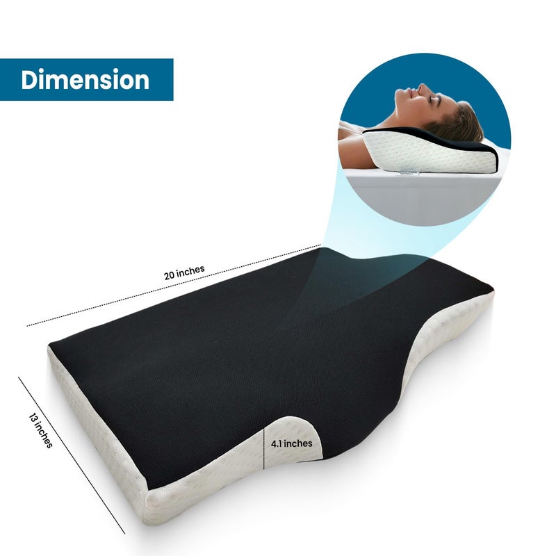 Sleepsia Sleepsia Memory Foam Pillow | 1 Year Warranty | Cervical Pillow for Neck Pain, Pillow for Neck Pain, Orthopedic Pillow with Extra Curve Neck Support for Sleeping Side & Back Sleepers (Black/White) Gel - Image 2