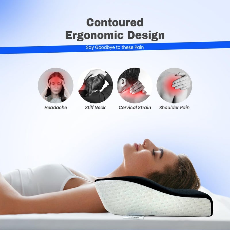 Sleepsia Sleepsia Memory Foam Pillow | 1 Year Warranty | Cervical Pillow for Neck Pain, Pillow for Neck Pain, Orthopedic Pillow with Extra Curve Neck Support for Sleeping Side & Back Sleepers (Black/White) Gel - Image 5