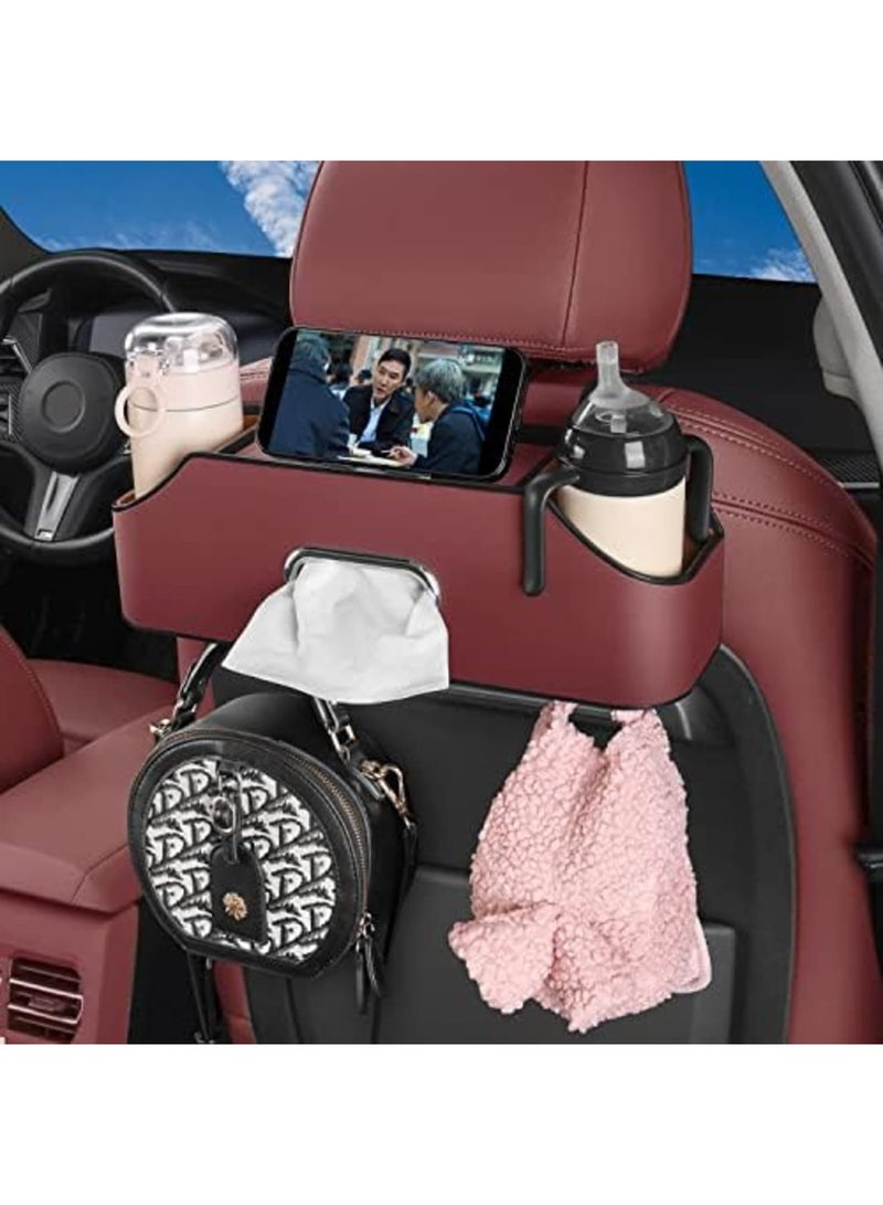 SYOSI Auto Seat Organizer for Kids and Travel - Includes Dual Drink Holders, Tissue Dispenser & Multiple Storage Pockets - Perfect Car Storage Accessory(Red) - Image 5