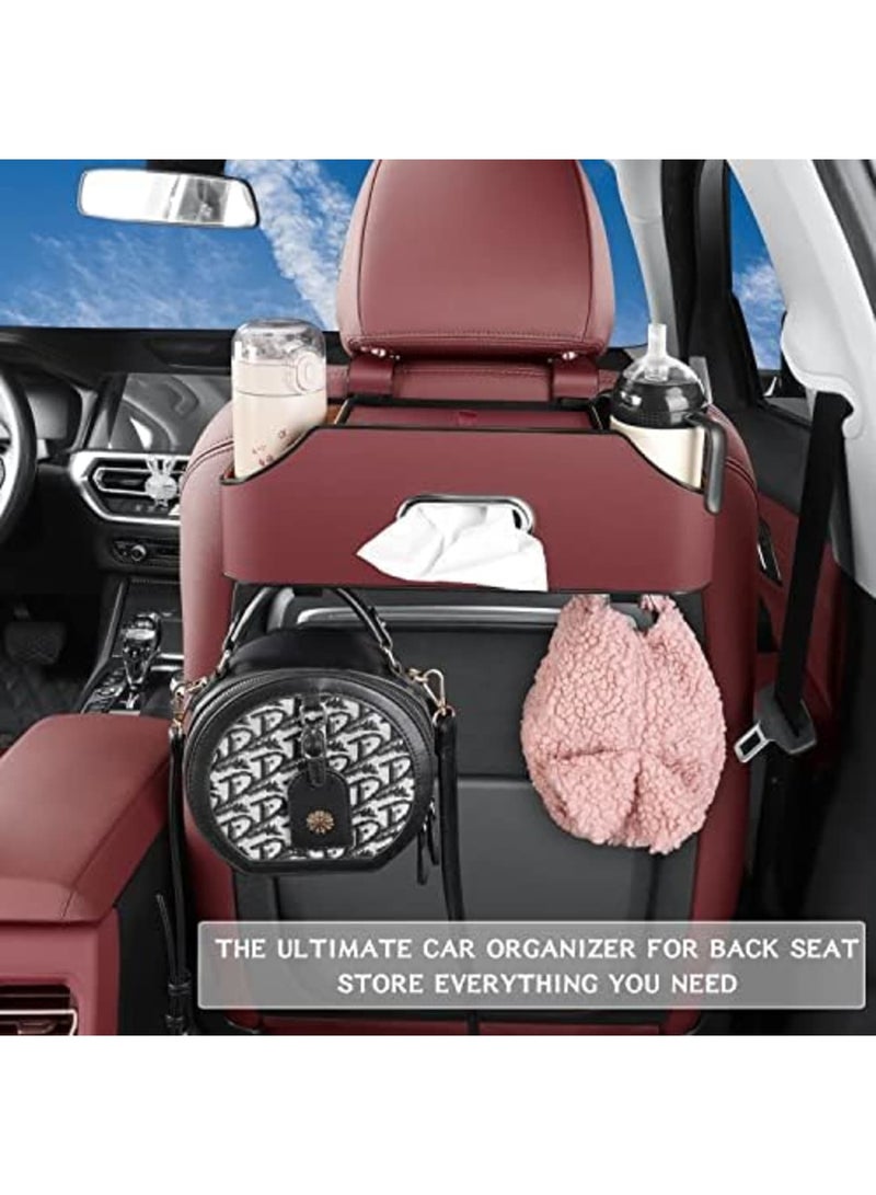 SYOSI Auto Seat Organizer for Kids and Travel - Includes Dual Drink Holders, Tissue Dispenser & Multiple Storage Pockets - Perfect Car Storage Accessory(Red) - Image 4