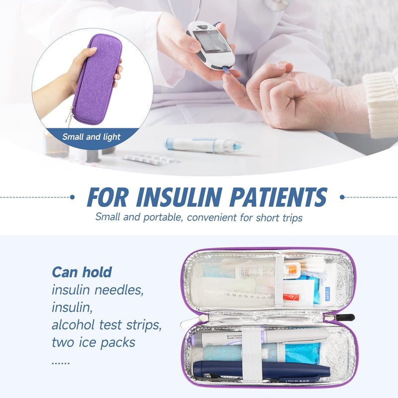 YOUSHARES Insulin Cooler Travel Case with 2 Cooler Ice Packs Small EVA Diabetic Insulated Organizer Portable Cooling Bag for Medication Cooling Insulation Epi Pen Carrying Bag Purple - Image 2