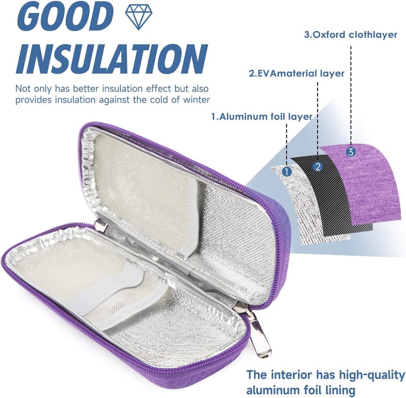 YOUSHARES Insulin Cooler Travel Case with 2 Cooler Ice Packs Small EVA Diabetic Insulated Organizer Portable Cooling Bag for Medication Cooling Insulation Epi Pen Carrying Bag Purple - Image 3