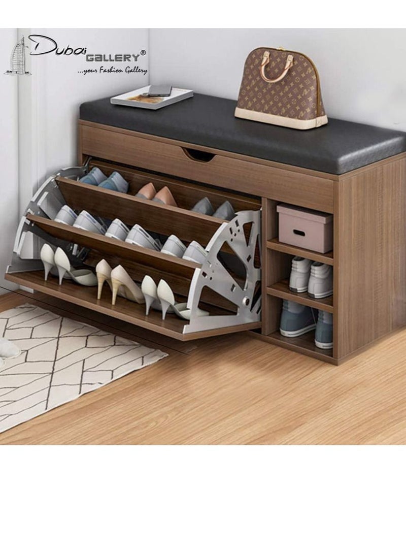DubaiGallery خزانة أحذية مقعد أحذية تخزين توفير المساحة سهلة التجميع مع مقعد ناعم وسادة قطنية ولينية مع درج منظم تخزين أحذية متعدد الوظائف - Image 1