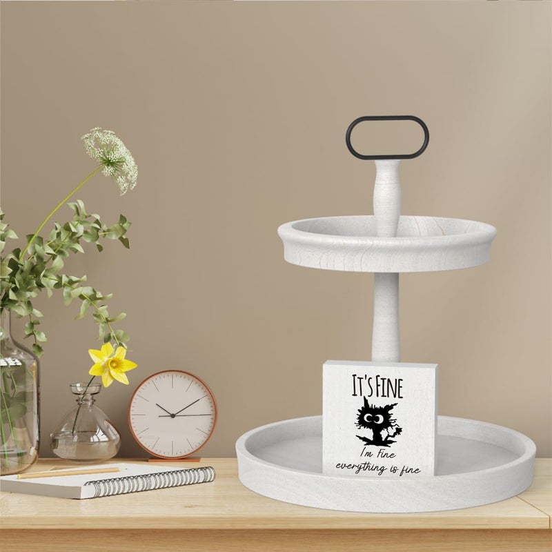 WRSUNT It's Fine I'M Fine Everything is Fine Sign  Black Cat Desk Decor  Funny Cat Office Desk Decorations for Home Tabletop Shelf  Cat Lover Gift for Women Men 5 X 5 in - Image 5