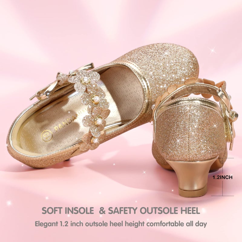 PANDANINJIA Girls Dress Shoes Kids Toddler Heels Pumps Size 13 Flower Girl Mary Jane School Wedding Party Doris Princess Shoe - Image 4