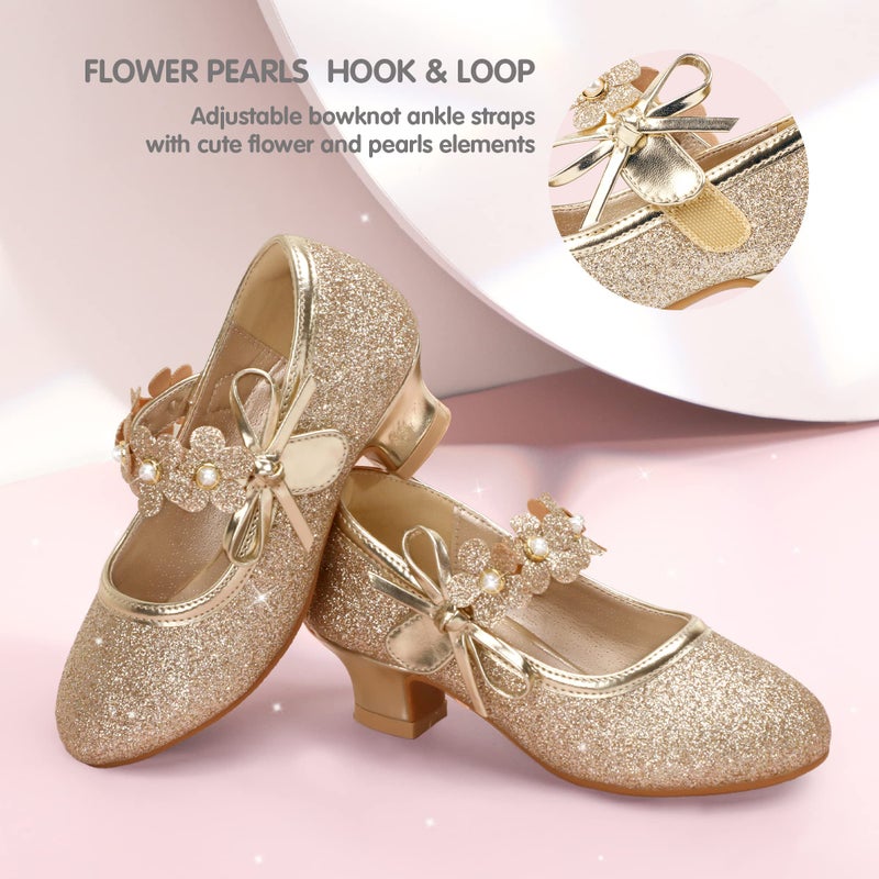 PANDANINJIA Girls Dress Shoes Kids Toddler Heels Pumps Size 13 Flower Girl Mary Jane School Wedding Party Doris Princess Shoe - Image 3