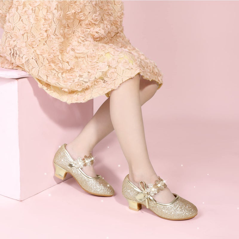 PANDANINJIA Girls Dress Shoes Kids Toddler Heels Pumps Size 13 Flower Girl Mary Jane School Wedding Party Doris Princess Shoe - Image 2