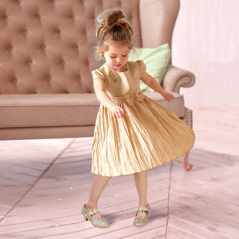 PANDANINJIA Girls Dress Shoes Kids Toddler Heels Pumps Size 13 Flower Girl Mary Jane School Wedding Party Doris Princess Shoe - Image 5