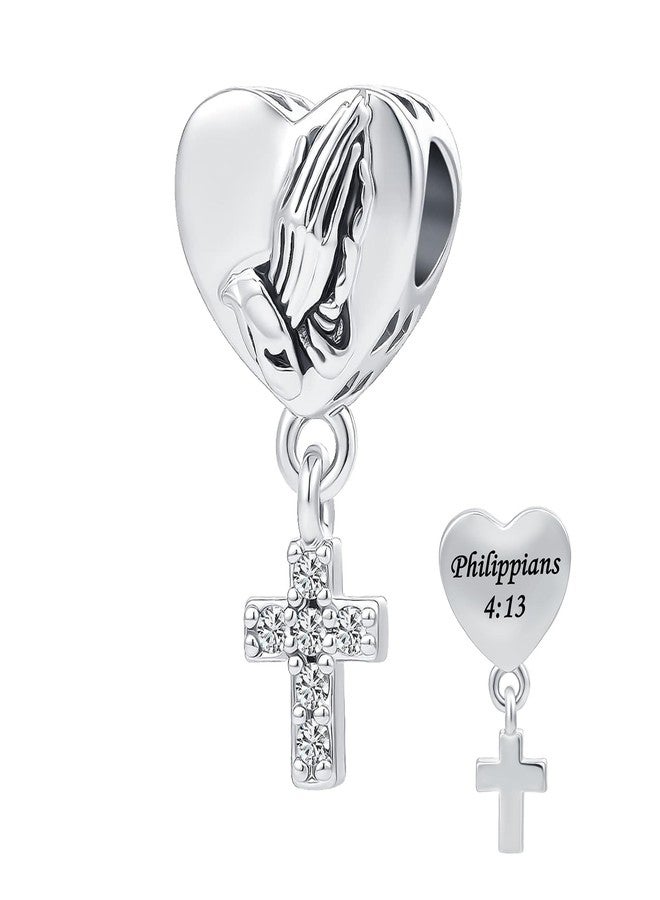 QeenseKc Praying Hands Charms Love Prayer Cross Heart Charm Bead for Pandora Bracelet - Image 1