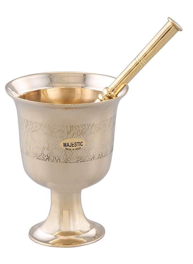 Majestic Brass Hawan Dasta Mortar and Pestle Set of 3 with Laser Design – Dia 10.5 cm, 11.5 cm, 12.5 cm & Height 12 cm, 13.5 cm, 15 cm – Handcrafted Durable Design for Grinding Spices, Herbs, Spiritual Rituals, and Kitchen Use - Image 2