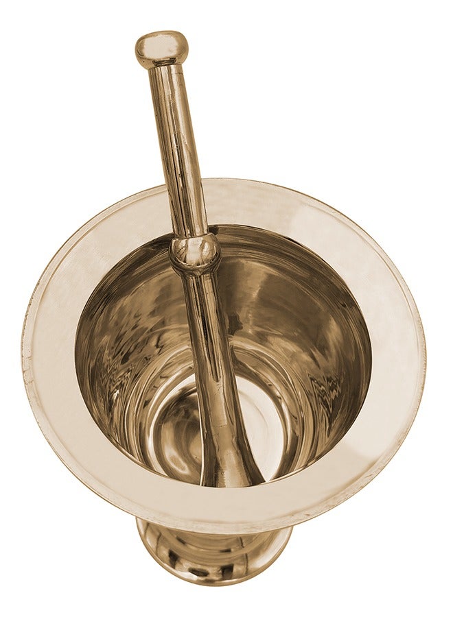 Majestic Brass Hawan Dasta Mortar and Pestle Set of 3 with Laser Design – Dia 10.5 cm, 11.5 cm, 12.5 cm & Height 12 cm, 13.5 cm, 15 cm – Handcrafted Durable Design for Grinding Spices, Herbs, Spiritual Rituals, and Kitchen Use - Image 3