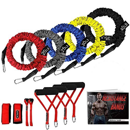 SUPALAK Resistance Bands, 15 Pieces Exercise Elastic Bands Set, 20lbs to 40lbs Resistance Tubes with Heavy Duty Protective Nylon Sleeves Anti-Snap for Fitness SUPALAK - Image 1