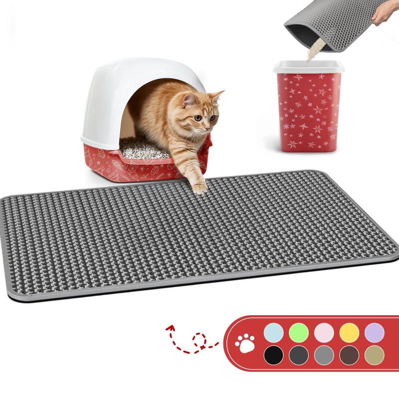 Powools Cat Litter Mat - 23.2'' x 29.1'' Large Litter Trapping Mat, Easy to Clean Litter Box Mat, Waterproof, Urine-Proof, Non-Slip Kitty Litter Mats for Floor, Grey - Image 1