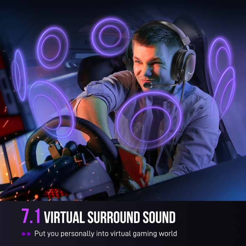 FIFINE PC Gaming Headset, USB Headset with 7.1 Surround Sound, Detachable Microphone, Control Box, 3.5mm Headphones Jack, Over-Ear Wired Headphones for PS5/Xbox/Switch, Black-AmpliGame H9 - Image 5