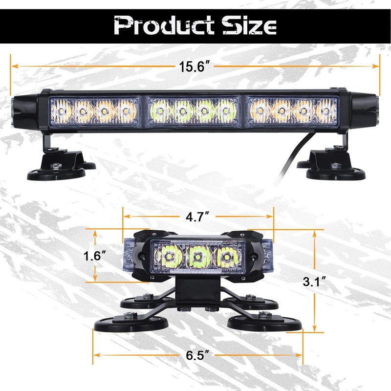 LINKITOM LED Strobe Flashing Light Bar -Double Side 30 LED High Intensity Emergency Hazard Warning Lighting Bar/Beacon/with Magnetic for Vehicle Trucks Roof Safety (Amber&White) - Image 3