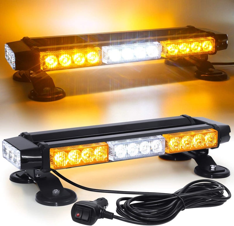 LINKITOM LED Strobe Flashing Light Bar -Double Side 30 LED High Intensity Emergency Hazard Warning Lighting Bar/Beacon/with Magnetic for Vehicle Trucks Roof Safety (Amber&White) - Image 1