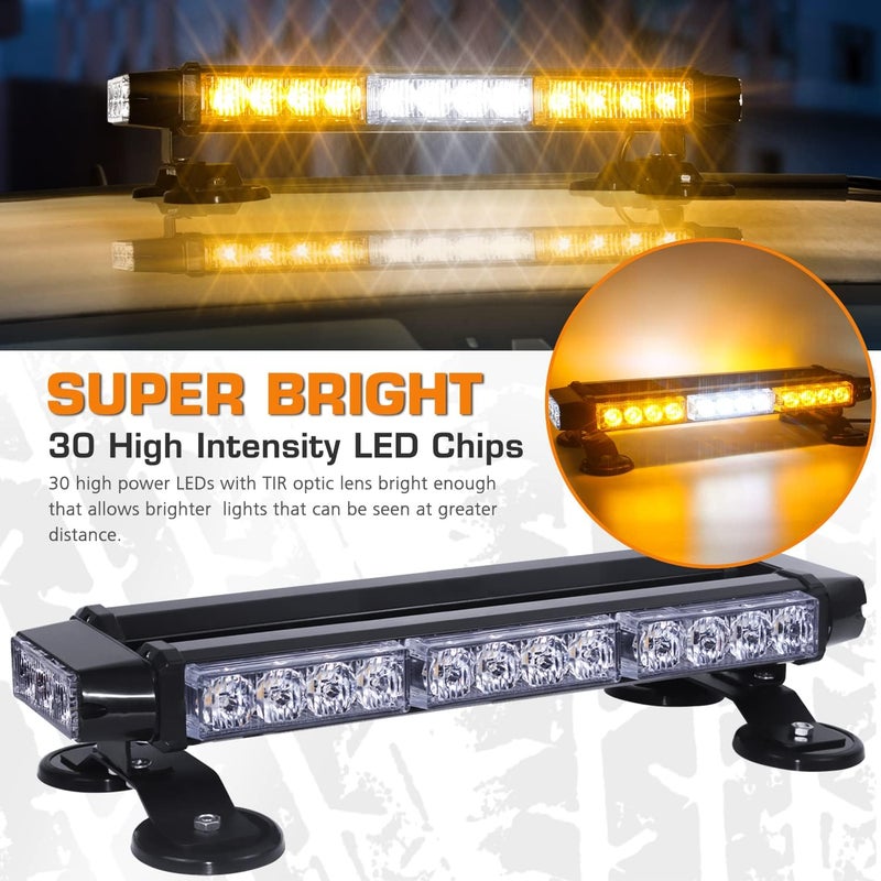 LINKITOM LED Strobe Flashing Light Bar -Double Side 30 LED High Intensity Emergency Hazard Warning Lighting Bar/Beacon/with Magnetic for Vehicle Trucks Roof Safety (Amber&White) - Image 2