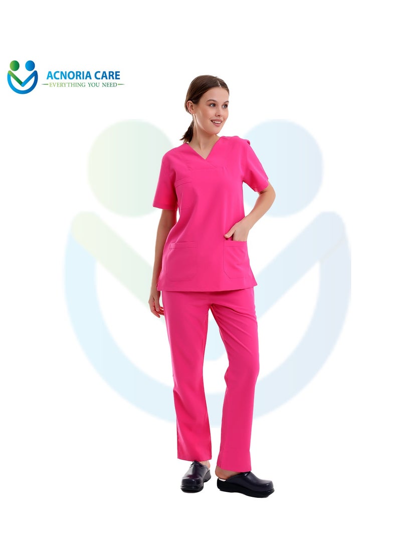اكنوريا كير سكراب طبي نسائي مكون من قطعتين بلوزة وسروال 25% فيسكوز 75% بوليستر لون وردي - مقاس  L - من اكنوريا كير - Image 1