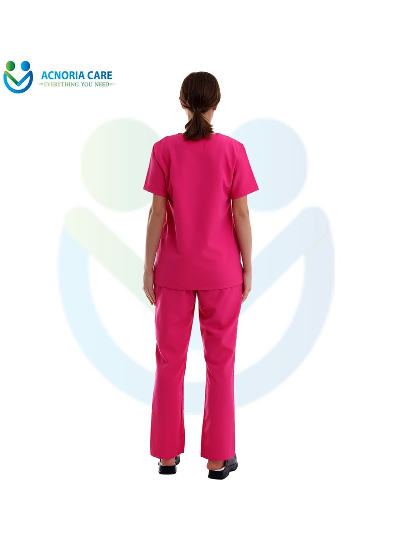 اكنوريا كير سكراب طبي نسائي مكون من قطعتين بلوزة وسروال 25% فيسكوز 75% بوليستر لون وردي - مقاس  L - من اكنوريا كير - Image 5