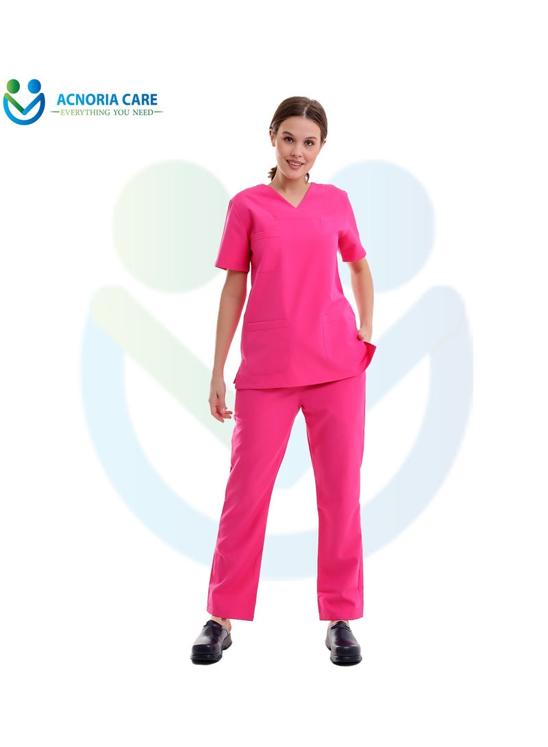 اكنوريا كير سكراب طبي نسائي مكون من قطعتين بلوزة وسروال 25% فيسكوز 75% بوليستر لون وردي - مقاس  L - من اكنوريا كير - Image 4