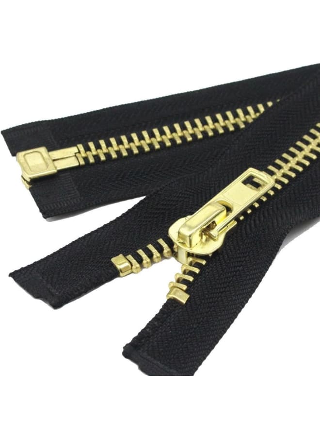 #10 22 Inch Brass Separating Jacket Zipper Y-Teeth Metal Zipper Heavy Duty Metal Zippers for Jackets Sewing Coats Crafts (22" Brass) - Image 1