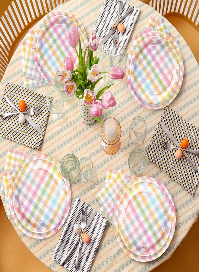 FYSUIMU 72 Pcs Easter Buffalo Plaid Tableware Set Retro Colorful Checkered Disposable Dinnerware Pastel Gingham Paper Plates and Napkins for 24 Guests Spring Birthday Party Table Supplies - Image 4