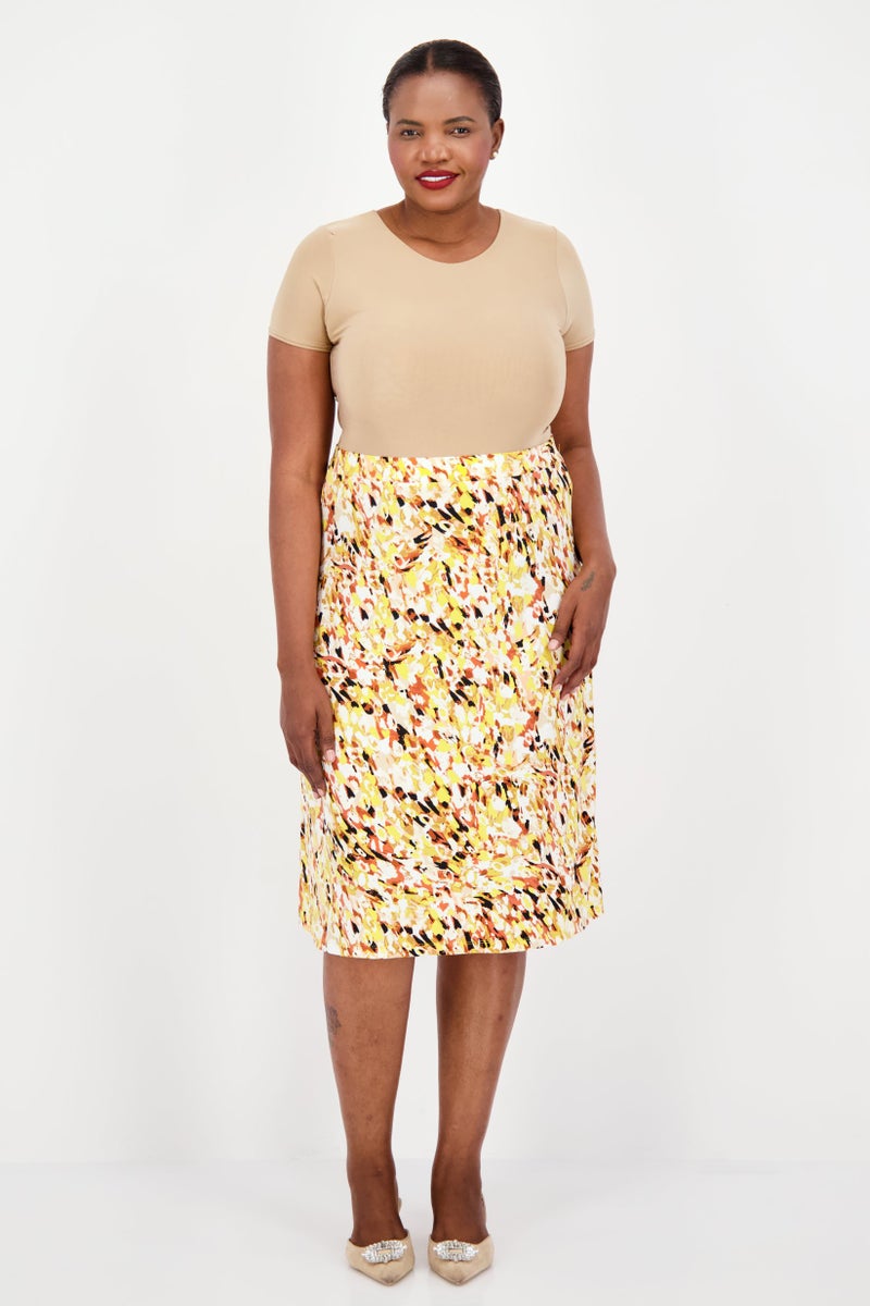 Kasper  Women Plus Size Textured Pattern Midi Skirts, Yellow - Image 2
