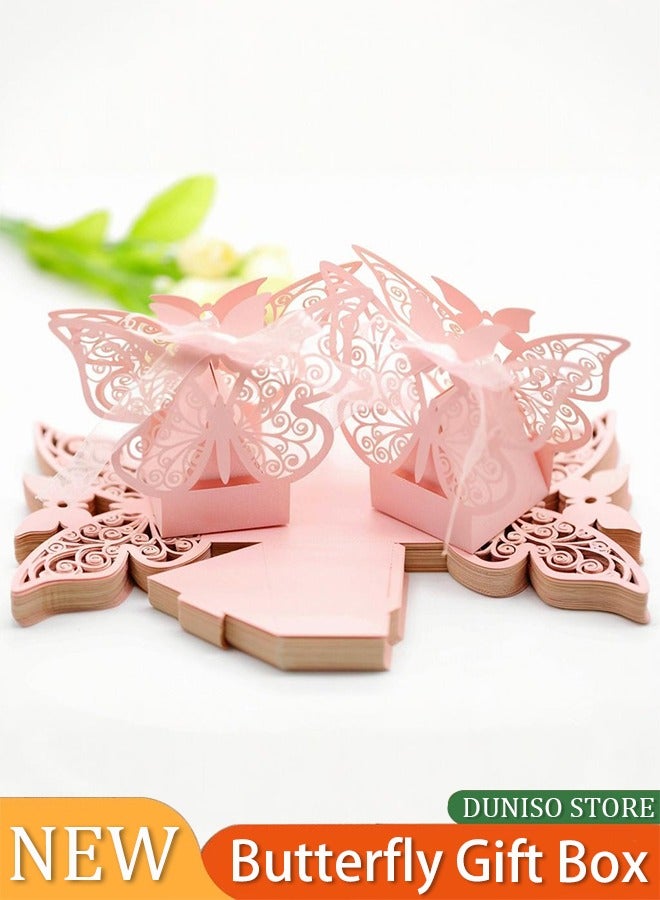 Loquat 20 Pieces erfly Laser Cut Favor Boxes Cookie Present Boxes with Ribbons Cute Chocolate Box for Wedding Girl Bridal Birthday Party Baby Shower Favors Decoration Supplies (Pink) - Image 1