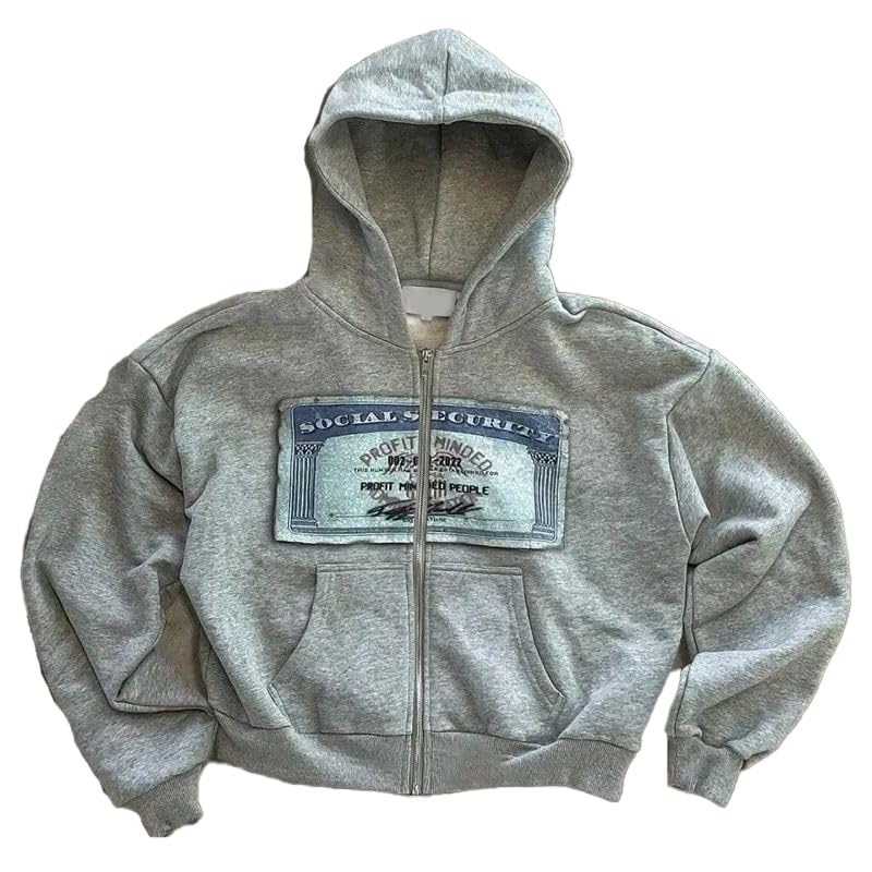 Crancious Y2k Oversized Graphic Hoodies Unisex Grunge Zip up Hoodie Cute Hoodies for Teen Girls and Boys 2000s Emo Clothes (GRAY,Medium) - Image 1