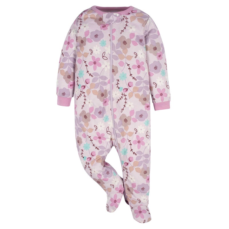 Gerber Baby Girls 4 Pack 'N Play Footie And Toddler Sleepers, Lavender Garden, Newborn US - Image 3