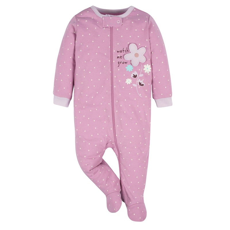 Gerber Baby Girls 4 Pack 'N Play Footie And Toddler Sleepers, Lavender Garden, Newborn US - Image 2