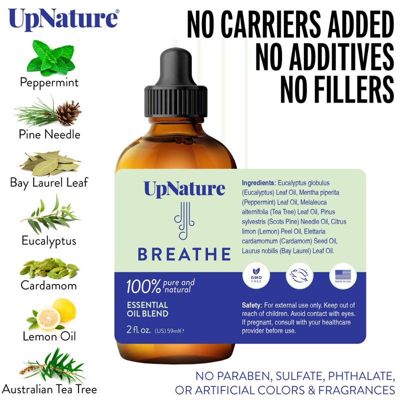 UpNature Breathe Essential Oils Blend (Large 2oz) Essential Oils for Diffusers for Home Humidifier Vaporizer Liquid, Eucalyptus and Menthol Blend, Aromatherapy Oils - Image 3
